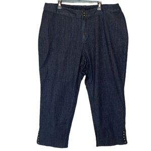 New Soft Surroundings Blue Denim Elastic Waist Cropped Pants Button Hem Size 3X